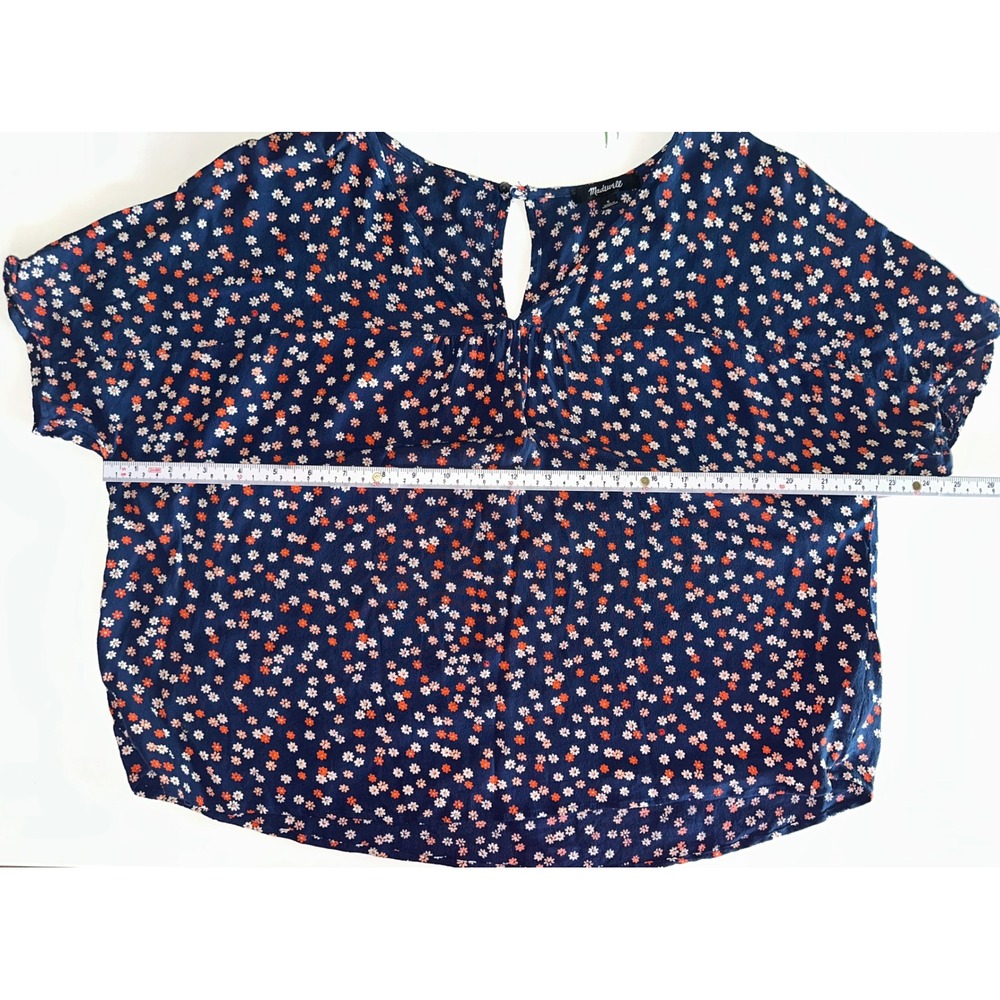 Madewell Womens Small Navy Blue Daisy Floral Viscose Short Sleeve Blouse‎ Top